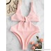 ZAFUL Womens Ribbed Twisted Plunging Neck Swimsuit Monokini Padded High Waisted Bikini Set Bathing Suits Light Pink B07MR5S642